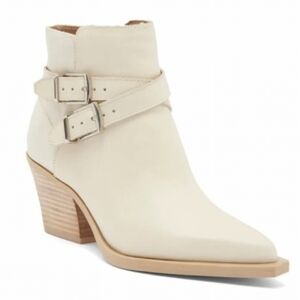 New Dolce Vita Cowboy Boots Cross Strap Beige Leather Women's Booties size 7.5